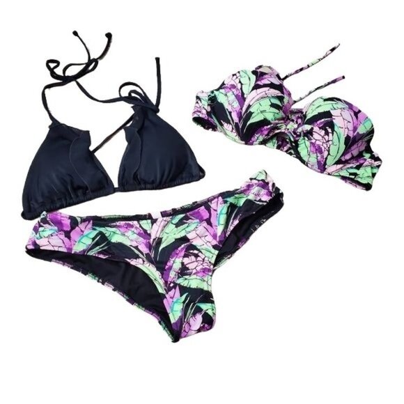 Victoria's Secret tropical floral palm 3 pc women's swimsuit bundle - Picture 1 of 8